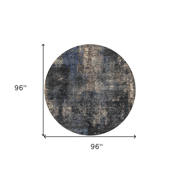8' Charcoal Gray And Silver Round Abstract Washable Indoor Outdoor Area Rug