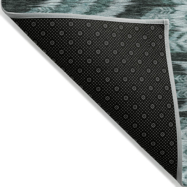 9' X 12' Teal Blue Aqua And Charcoal Southwestern Washable Indoor Outdoor Area Rug