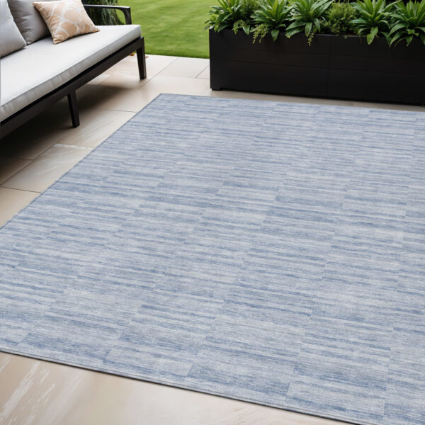 5' X 8' Sky Blue And Denim Blue Striped Washable Indoor Outdoor Area Rug