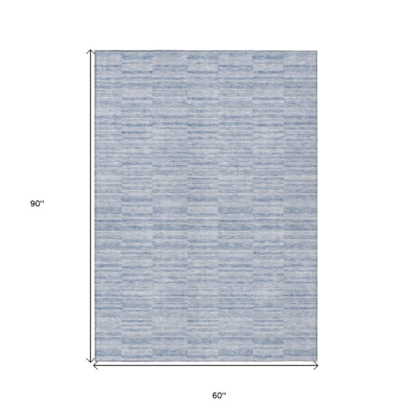 5' X 8' Sky Blue And Denim Blue Striped Washable Indoor Outdoor Area Rug