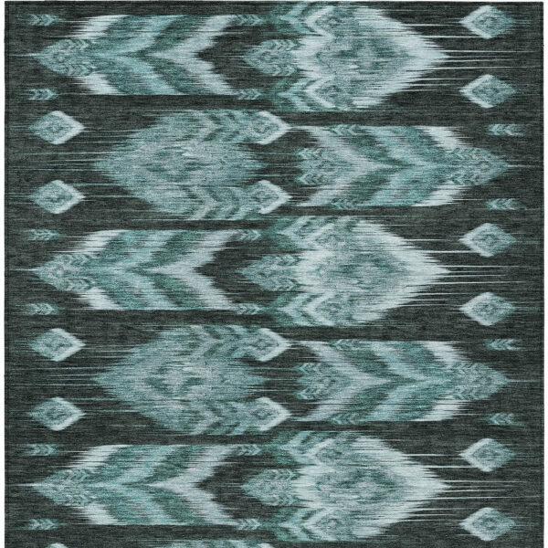 9' X 12' Teal Blue Aqua And Charcoal Southwestern Washable Indoor Outdoor Area Rug