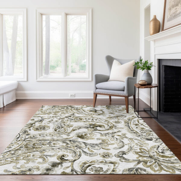 10' X 14' Brown Ivory And Tan Paisley Washable Indoor Outdoor Area Rug