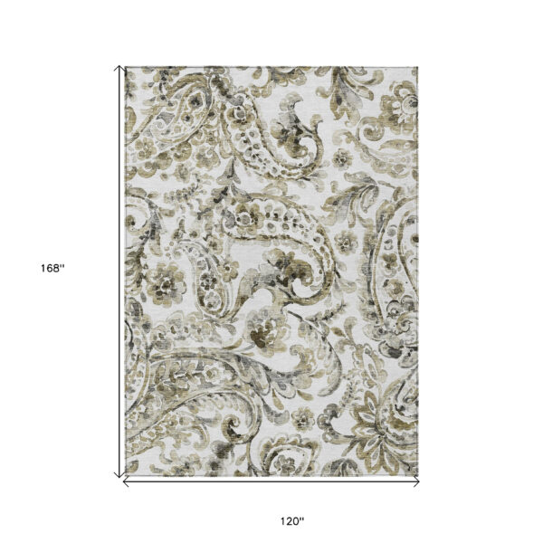 10' X 14' Brown Ivory And Tan Paisley Washable Indoor Outdoor Area Rug