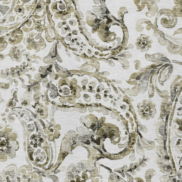 10' X 14' Brown Ivory And Tan Paisley Washable Indoor Outdoor Area Rug