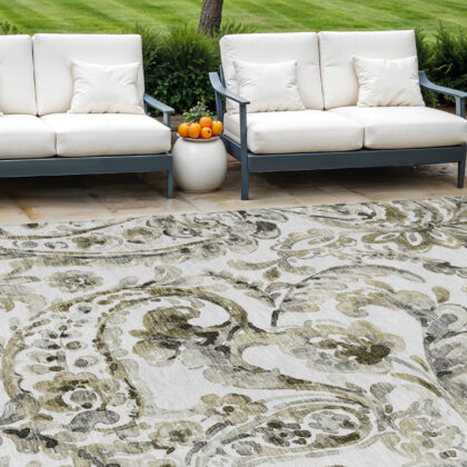 10' X 14' Brown Ivory And Tan Paisley Washable Indoor Outdoor Area Rug