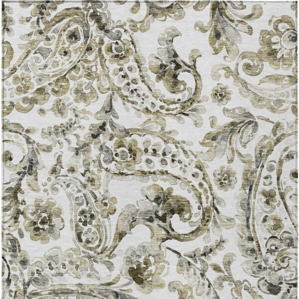 10' X 14' Brown Ivory And Tan Paisley Washable Indoor Outdoor Area Rug