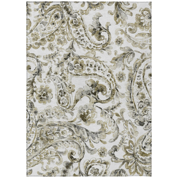 10' X 14' Brown Ivory And Tan Paisley Washable Indoor Outdoor Area Rug