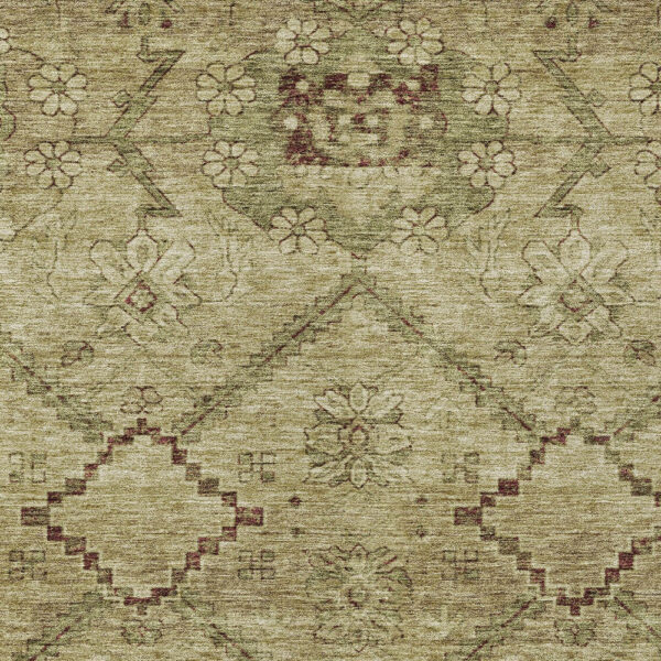 8' X 10' Brown Beige And Artichoke Green Floral Washable Indoor Outdoor Area Rug