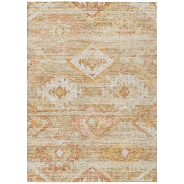 3' X 5' Copper Terra Cotta And Ivory Southwestern Washable Indoor Outdoor Area Rug