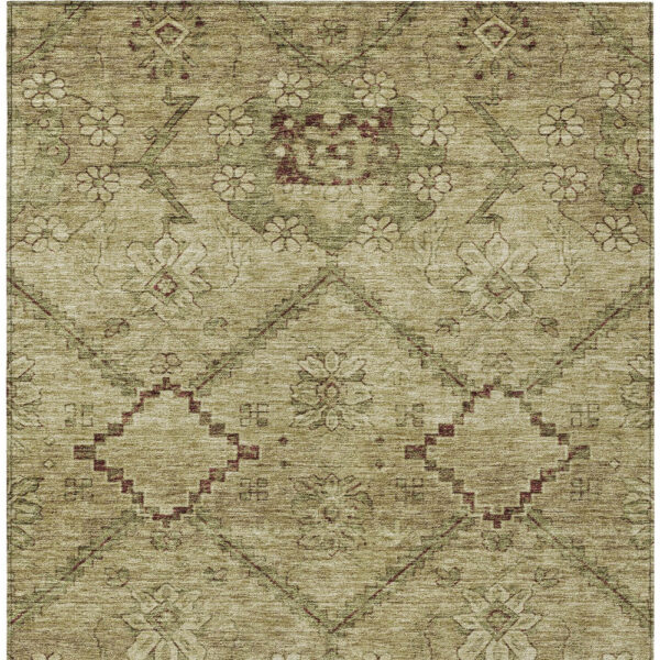 8' X 10' Brown Beige And Artichoke Green Floral Washable Indoor Outdoor Area Rug