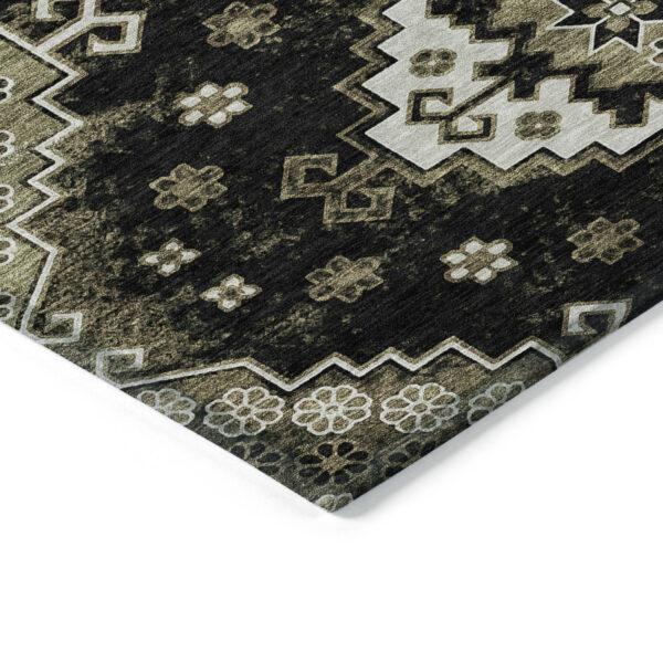 5' X 8' Black Ivory And Taupe Medallion Washable Indoor Outdoor Area Rug