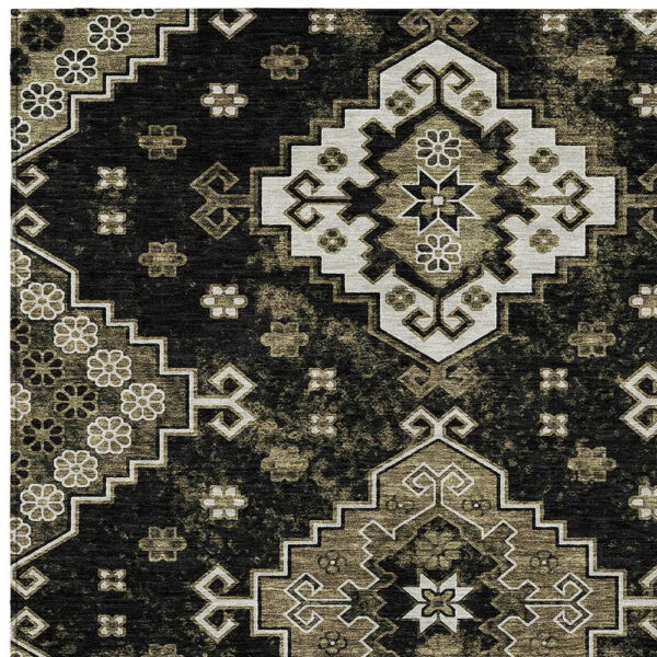 5' X 8' Black Ivory And Taupe Medallion Washable Indoor Outdoor Area Rug