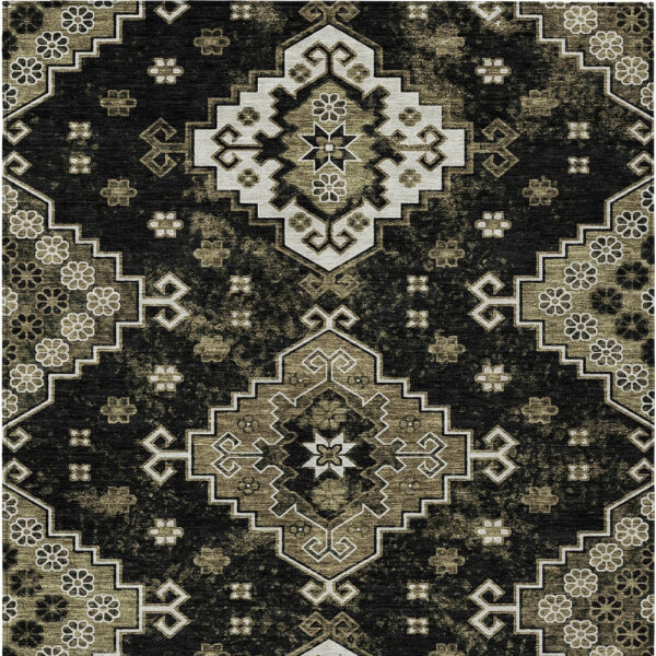 5' X 8' Black Ivory And Taupe Medallion Washable Indoor Outdoor Area Rug