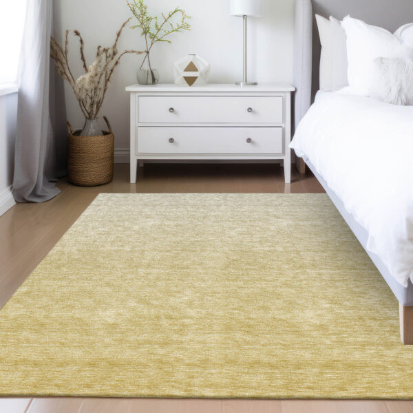 9' X 12' Wheat Gold And Tan Ombre Washable Indoor Outdoor Area Rug
