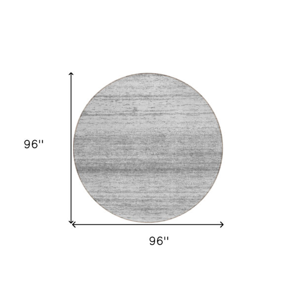 8' Gray And Silver Round Striped Washable Indoor Outdoor Area Rug