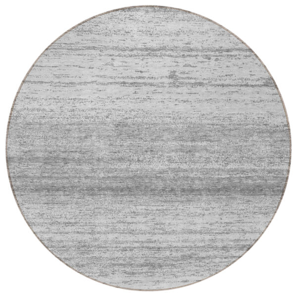 8' Gray And Silver Round Striped Washable Indoor Outdoor Area Rug