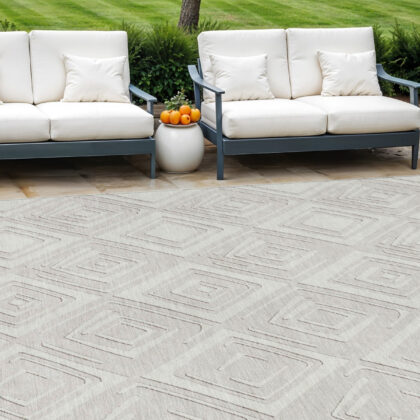 10' X 14' Ivory And Beige Geometric Washable Indoor Outdoor Area Rug