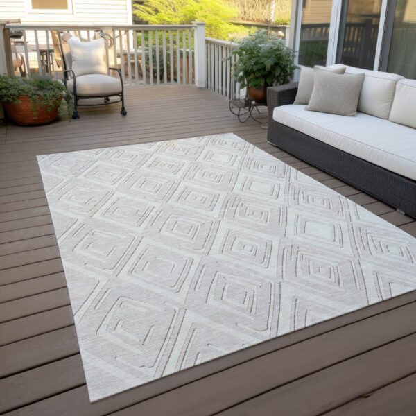 10' X 14' Ivory And Beige Geometric Washable Indoor Outdoor Area Rug