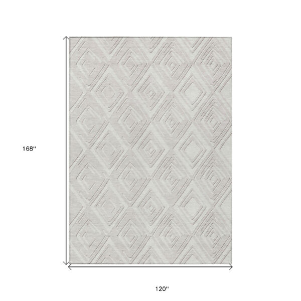 10' X 14' Ivory And Beige Geometric Washable Indoor Outdoor Area Rug