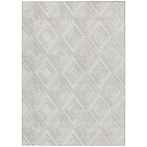 10' X 14' Ivory And Beige Geometric Washable Indoor Outdoor Area Rug