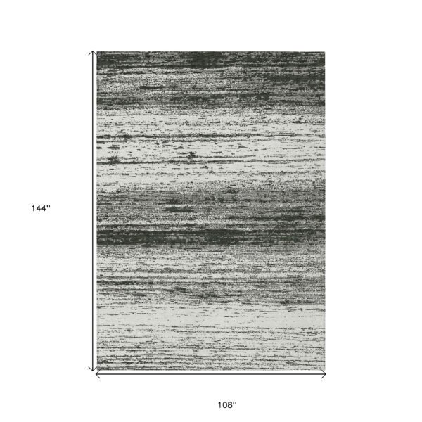 9' X 12' Black Ivory And Gray Striped Washable Indoor Outdoor Area Rug