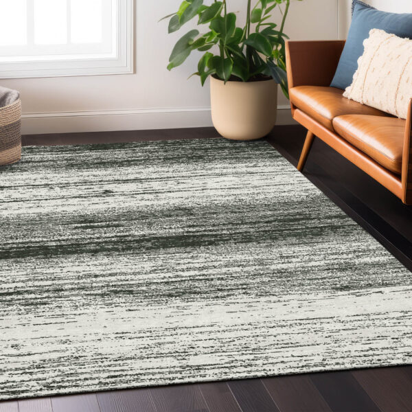 9' X 12' Black Ivory And Gray Striped Washable Indoor Outdoor Area Rug