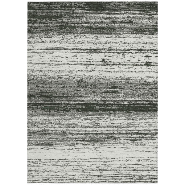 9' X 12' Black Ivory And Gray Striped Washable Indoor Outdoor Area Rug
