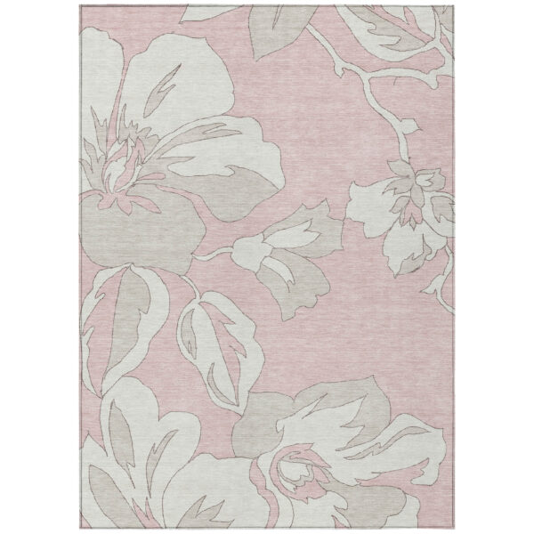 10' X 14' Pink Ivory And Beige Floral Washable Indoor Outdoor Area Rug