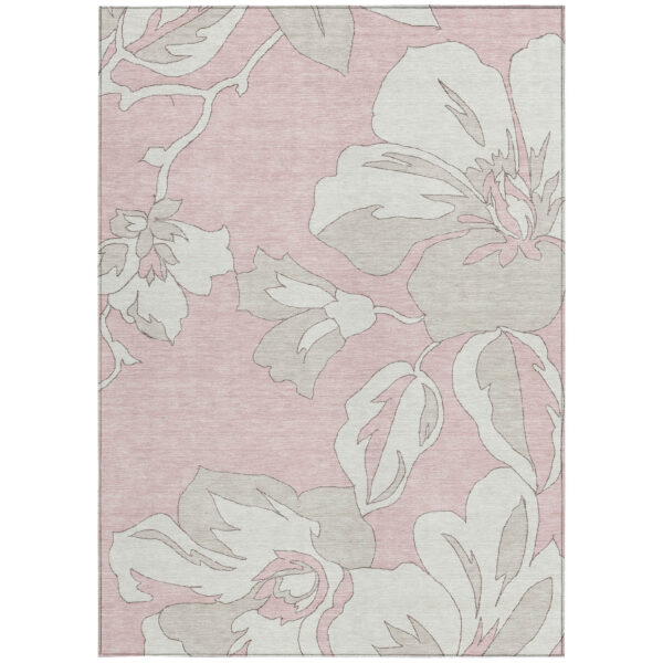 10' X 14' Pink Ivory And Beige Floral Washable Indoor Outdoor Area Rug