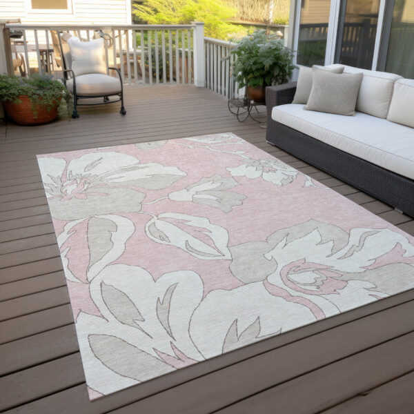 10' X 14' Pink Ivory And Beige Floral Washable Indoor Outdoor Area Rug
