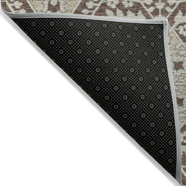5' X 8' Chocolate Gray And Beige Floral Washable Indoor Outdoor Area Rug