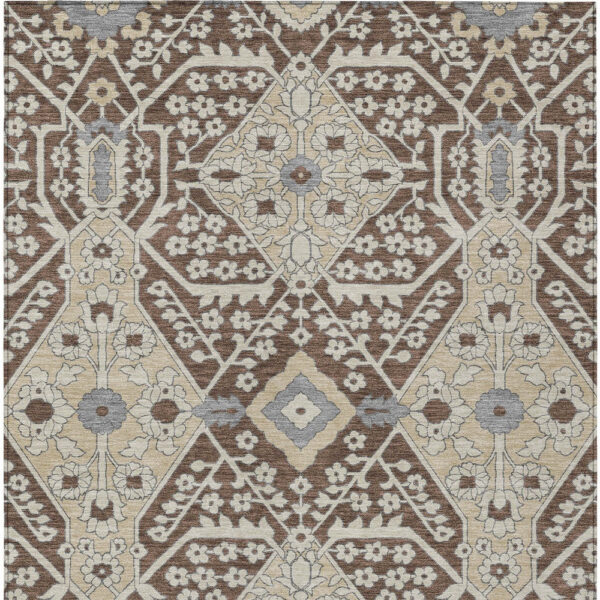 5' X 8' Chocolate Gray And Beige Floral Washable Indoor Outdoor Area Rug