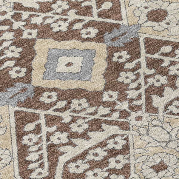 5' X 8' Chocolate Gray And Beige Floral Washable Indoor Outdoor Area Rug