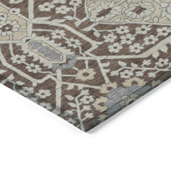 5' X 8' Chocolate Gray And Beige Floral Washable Indoor Outdoor Area Rug