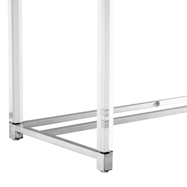 48" Light Gray Clear and Silver Wood Acrylic and Stainless Steel Writing Desk With Two Drawers