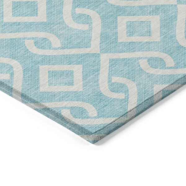 8' X 10' Aqua And Ivory Geometric Washable Indoor Outdoor Area Rug