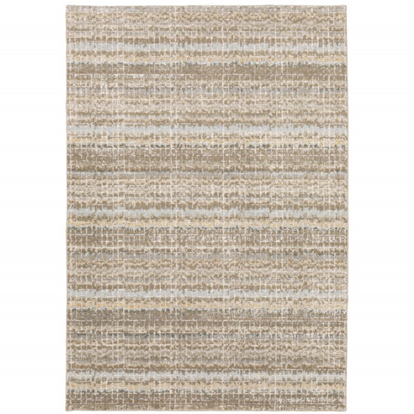 6' X 9' Ivory Grey Tan And Brown Abstract Power Loom Stain Resistant Area Rug