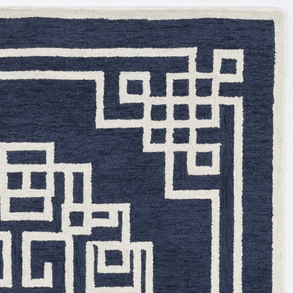 8'X10' Navy Blue Ivory Hand Tufted Greek Key Medallion Indoor Area Rug