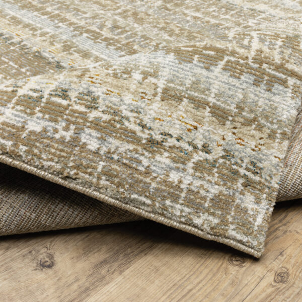 6' X 9' Ivory Grey Tan And Brown Abstract Power Loom Stain Resistant Area Rug