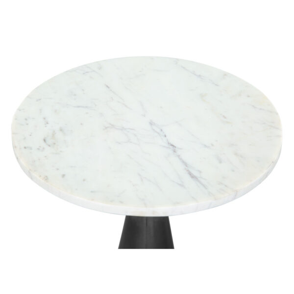 23" White And Black Marble And Steel Round Pedestal End Table