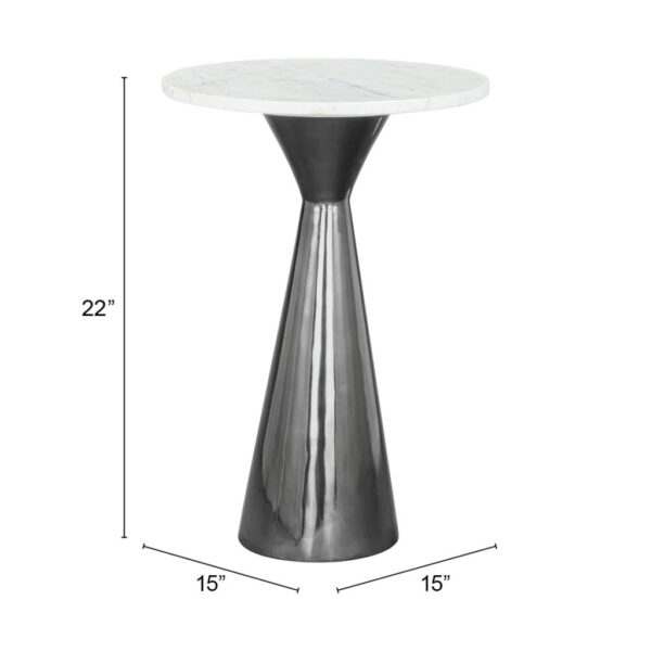 23" White And Black Marble And Steel Round Pedestal End Table