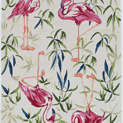 2'X4' Ivory Pink Hand Hooked Flamingo Indoor Accent Rug