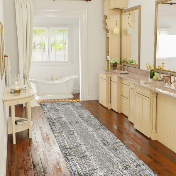 10' Gray and Gold Abstract Power Loom Runner Rug