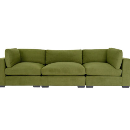 126" Moss Green Microfiber And Dark Brown Sofa