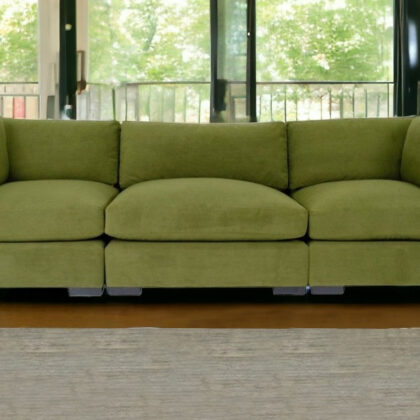 126" Moss Green Microfiber And Dark Brown Sofa