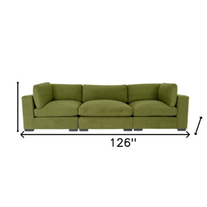 126" Moss Green Microfiber And Dark Brown Sofa