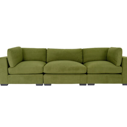 126" Moss Green Microfiber And Dark Brown Sofa