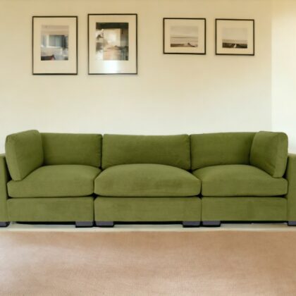 126" Moss Green Microfiber And Dark Brown Sofa