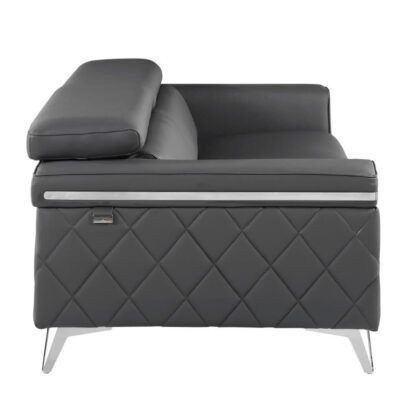 89" Gray And Silver Italian Leather Sofa