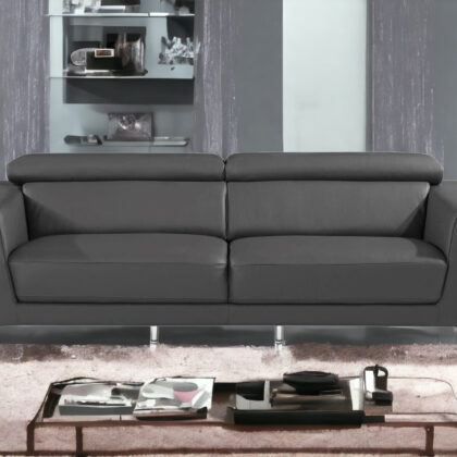 89" Gray And Silver Italian Leather Sofa